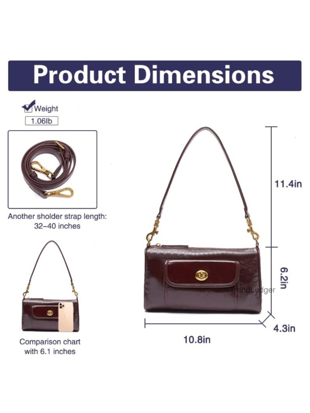 Genuine Leather Shoulder Bag Vintage Satchel Crossbody Purse Two Strap - Picture 4 of 6